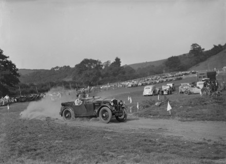 Wolseley Hornet McEvoy Special competing in the MG Car Club Rushmere Hillclimb, Shropshire, 1935. Artist: Bill Brunell.