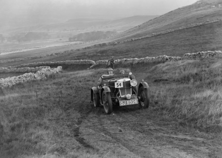 MG M Le Mans of CHD Berton competing in the MCC Sporting Trial, 1930. Artist: Bill Brunell.