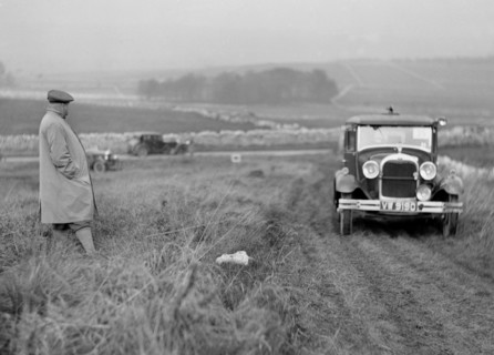 Ford Model A saloon of JW Austin competing in the MCC Sporting Trial, 1930. Artist: Bill Brunell.