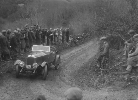 Vauxhall 30/98 of E Long competing in the MCC Lands End Trial, 1935. Artist: Bill Brunell.