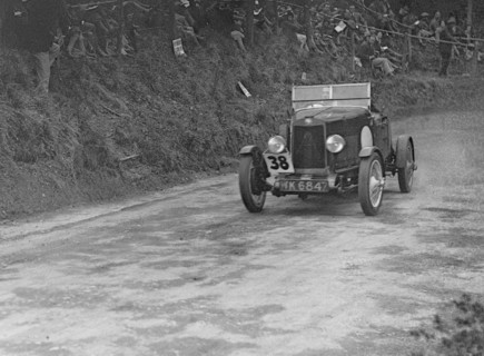 Lea-Francis Hyper competing in the Shelsley Walsh Amateur Hillclimb, Worcestershire, 1929. Artist: Bill Brunell.