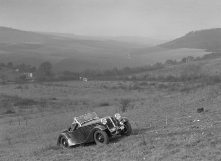 Frazer-Nash BMW 319 competing in the London Motor Club Coventry Cup Trial, Knatts Hill, Kent, 1938. Artist: Bill Brunell.