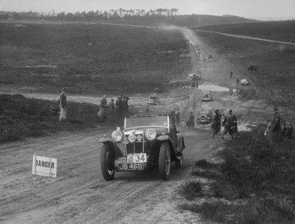 MG PA competing in a motoring trial, Bagshot Heath, Surrey, 1930s. Artist: Bill Brunell.