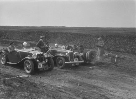 Two MG Magnettes and a Hillman Aero Minx at the Sunbac Inter-Club Team Trial, 1935. Artist: Bill Brunell.