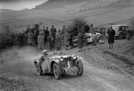 MG PB of EJ Haesendonck of the Cream Cracker Team at the MG Car Club Midland Centre Trial, 1938. Artist: Bill Brunell.