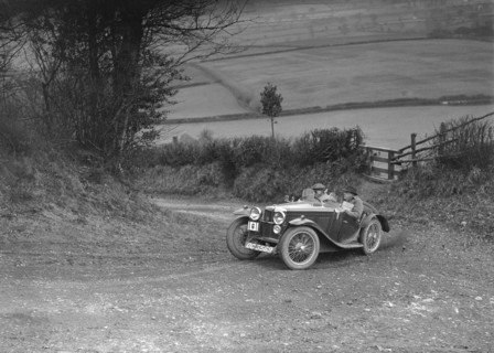 MG J2 of AJ Milburn competing in the MG Car Club Midland Centre Trial, 1938. Artist: Bill Brunell.