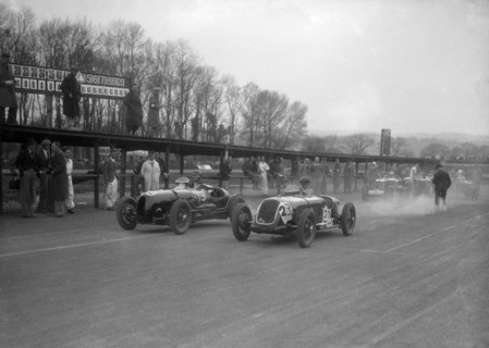 Riley and Alta racing at Donington Park, Leicestershire, c1930s. Artist: Bill Brunell.