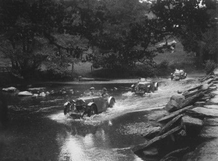 MG J2s of Kennneth and Doreen Evans, Mid Surrey AC Barnstaple Trial, Tarr Steps, Exmoor, 1934. Artist: Bill Brunell.