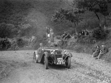 Singer sports 2-seater at the Mid Surrey AC Barnstaple Trial, Beggars Roost, Devon, 1934. Artist: Bill Brunell.