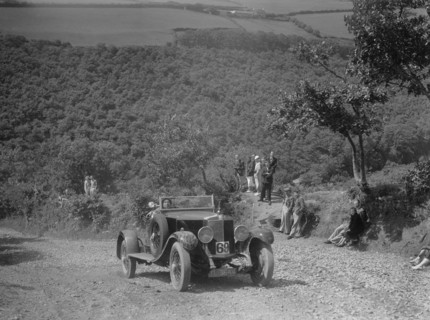 Alfa Romeo RL competing in the Mid Surrey AC Barnstaple Trial, Beggars Roost, Devon, 1934. Artist: Bill Brunell.