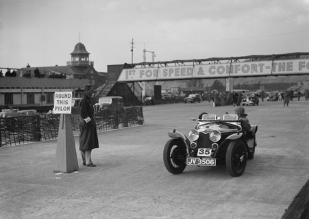 Riley Imp competing in the JCC Rally, Brooklands, Surrey, 1939. Artist: Bill Brunell.