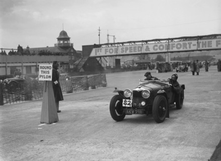 Riley Sprite competing in the JCC Rally, Brooklands, Surrey, 1939. Artist: Bill Brunell.