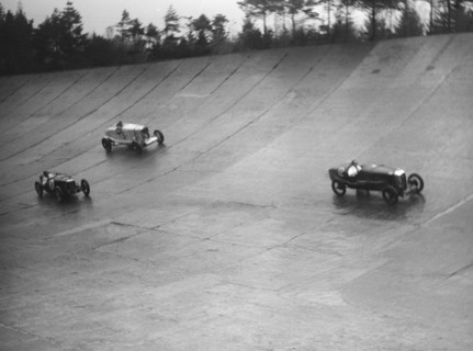 Salmson, Riley 9 Brooklands and Talbot 90 racing at a BARC meeting, Brooklands, Surrey, 1931 Artist: Bill Brunell.