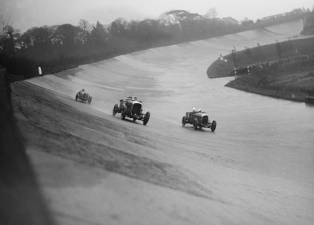 Bentleys of Eddie Hall and RO Williams and a Bugatti, BARC meeting, Brooklands, Surrey, 1931 Artist: Bill Brunell.