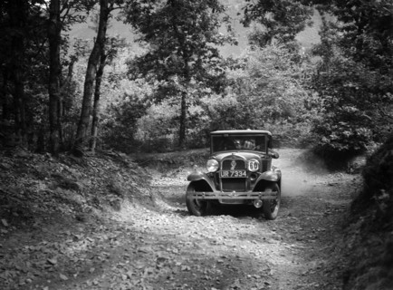 Ford Model A cabriolet competing in the Fingle Bridge Hillclimb, Devon, 1930s. Artist: Bill Brunell.