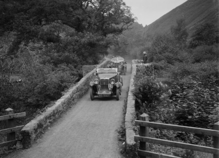 MG M type crossing Figle Bridge during a motoring trial, Devon, c1930s. Artist: Bill Brunell.