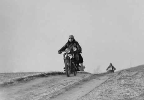 Motorcycle taking part in a trial, c1930s. Artist: Bill Brunell.