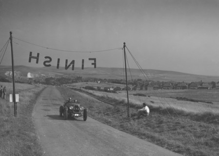 Bugatti Type 43 of AF Walsham competing in the Bugatti Owners Club Lewes Speed Trials, Sussex, 1937. Artist: Bill Brunell.