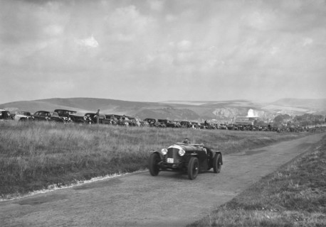 Bentley competing in the Bugatti Owners Club Lewes Speed Trials, Sussex, 1937. Artist: Bill Brunell.