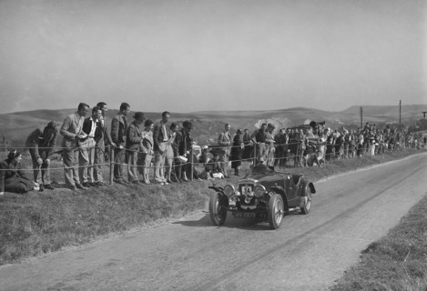 Frazer-Nash Interceptor competing in the Bugatti Owners Club Lewes Speed Trials, Sussex, 1937. Artist: Bill Brunell.