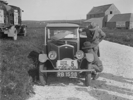 'Boy Blue 2', Wolseley Hornet saloon of DEM Douglas-Morris, B&HMC Brighton Motor Rally, 1930. Artist: Bill Brunell.