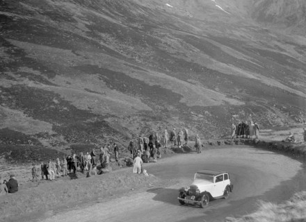 Austin sports saloon of Mrs MS Flewitt at the RSAC Scottish Rally, Devil's Elbow, Glenshee, 1934. Artist: Bill Brunell.