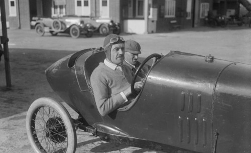 Andre Lombard in his Salmson at the JCC 200 Mile Race, Brooklands, Surrey, 1921. Artist: Bill Brunell.