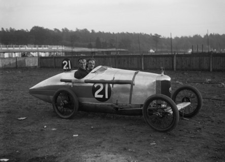 BA Davey in his AC at the JCC 200 Mile Race, Brooklands, Surrey, 1921. Artist: Bill Brunell.