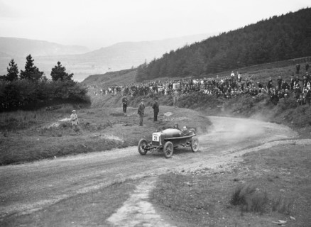 Aston Martin Bunny of Frank B Halford competing in the Caerphilly Hillclimb, Wales, 1923. Artist: Bill Brunell.