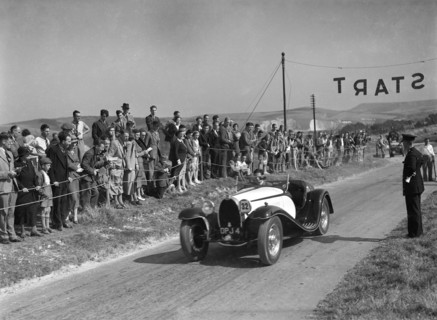 Bugatti Type 55 of CI Craig competing at the Bugatti Owners Club Lewes Speed Trials, Sussex, 1937. Artist: Bill Brunell.