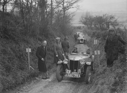 MG TA of Maurice Toulmin of the Cream Cracker Team at the MG Car Club Midland Centre Trial, 1938. Artist: Bill Brunell.