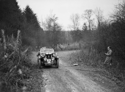 1929 MG M type competing in the Great West Motor Club Thatcher Trophy, 1938. Artist: Bill Brunell.