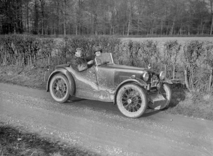 MG M Type of RH Warnes competing in the MG Car Club Trial, 1931. Artist: Bill Brunell.