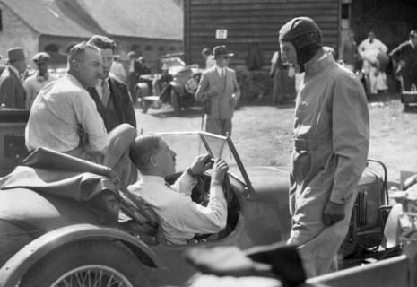 Earl Howe beside a Riley 9 Brooklands at the MAC Shelsley Walsh Hillclimb, Worcestershire, c1930s. Artist: Bill Brunell.