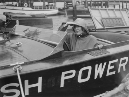Kitty Brunell in a British Power Boat Company launch, Hythe, Hampshire, 1927. Artist: Bill Brunell.