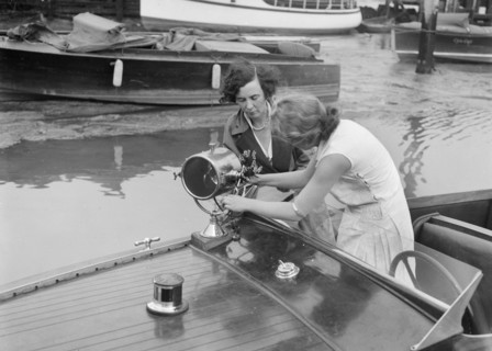 Kitty Brunell in a British Power Boat Company launch, Hythe, Hampshire, 1927. Artist: Bill Brunell.