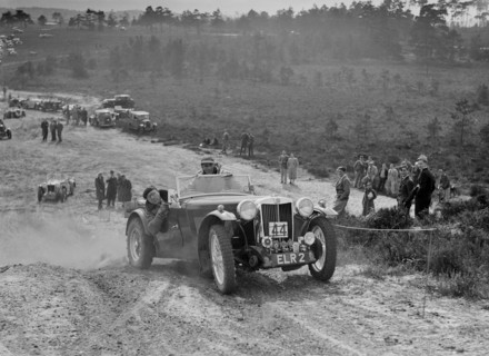 MG TA competing in the Great Weat Motor Club Trial, 1938. Artist: Bill Brunell.