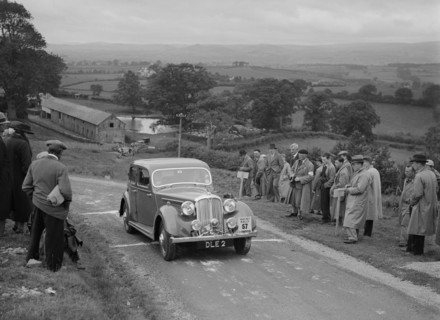 Rover 4-door saloon of FD Cooper competing in the South Wales Auto Club Welsh Rally, 1937 Artist: Bill Brunell.