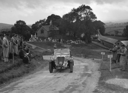 Singer B37 1.5 litre sports of WC Butler competing in the South Wales Auto Club Welsh Rally, 1937 Artist: Bill Brunell.