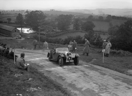 Morgan 4/4 2-seater sports of GN Scott competing in the South Wales Auto Club Welsh Rally, 1937 Artist: Bill Brunell.