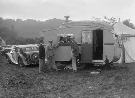 MG SA at Shelsley Walsh, Worcestershire, during the Blackpool Rally, 1937.  Artist: Bill Brunell.
