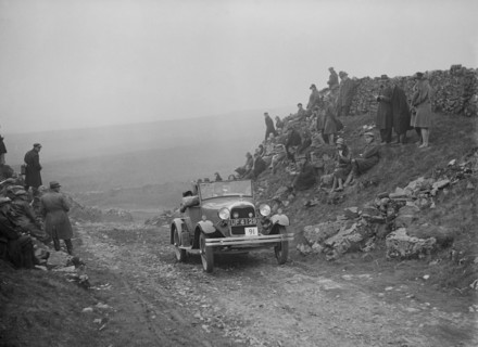 Ford Model A 2-seater of EAL Midgley competing in the MCC Edinburgh Trial, 1929. Artist: Bill Brunell.