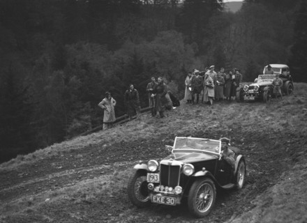 MG TA of JN Goodwin competing in the MCC Edinburgh Trial, Roxburghshire, Scotland, 1938. Artist: Bill Brunell.