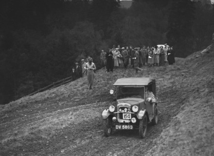 Austin 7 of L Hyland competing in the MCC Edinburgh Trial, Roxburghshire, Scotland, 1938. Artist: Bill Brunell.