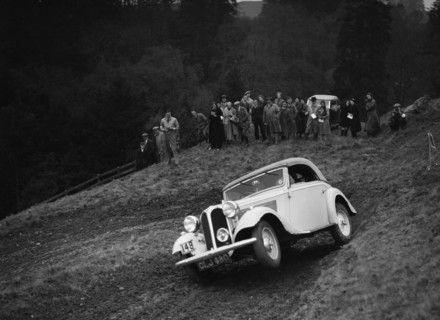 Frazer-Nash BMW of LEC Hall competing in the MCC Edinburgh Trial, Roxburghshire, Scotland, 1938. Artist: Bill Brunell.