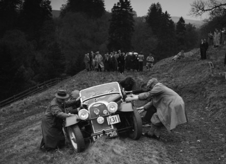 Morgan of RC Harris competing in the MCC Edinburgh Trial, Roxburghshire, Scotland, 1938. Artist: Bill Brunell.