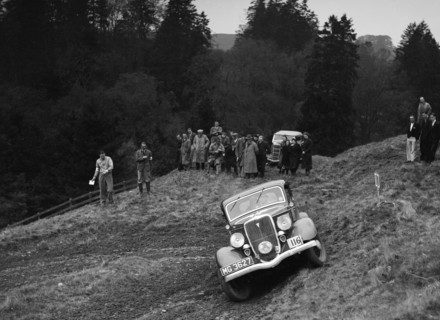 Ford V8 of DG Silcock competing in the MCC Edinburgh Trial, Roxburghshire, Scotland, 1938. Artist: Bill Brunell.