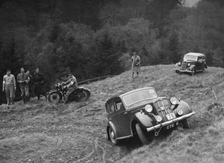 Morris Twelve of PK Potter competing in the MCC Edinburgh Trial, Roxburghshire, Scotland, 1938. Artist: Bill Brunell.