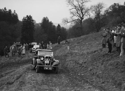 Morris of DCC Roberts competing in the MCC Edinburgh Trial, Roxburghshire, Scotland, 1938. Artist: Bill Brunell.