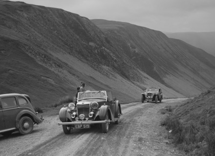 MG SA and MG TA Tickford competing in the MG Car Club Abingdon Trial/Rally, 1939. Artist: Bill Brunell.